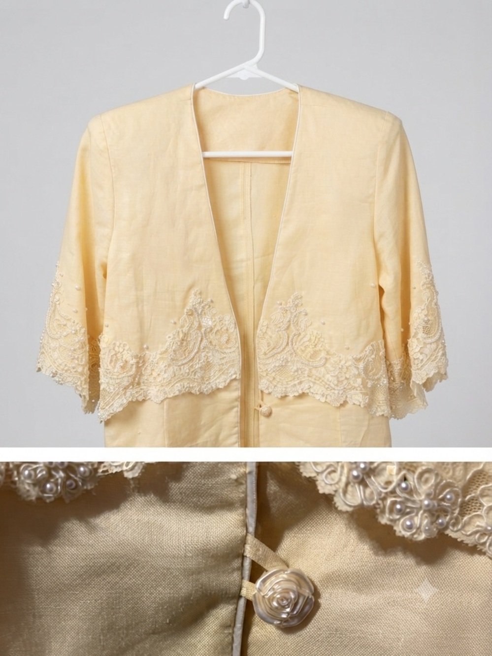 Lace Trim Ivory-Butter Short Jacket